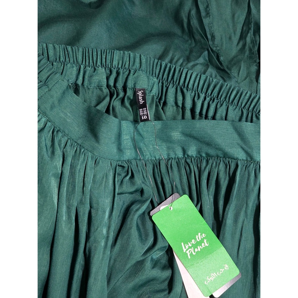 Splash Maxi Skirt Womens‎ 10 Green  Slit Boho Sustainable Viscose Full Length - Picture 8 of 9